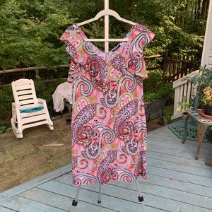MSK pink and green/blue paisley dress